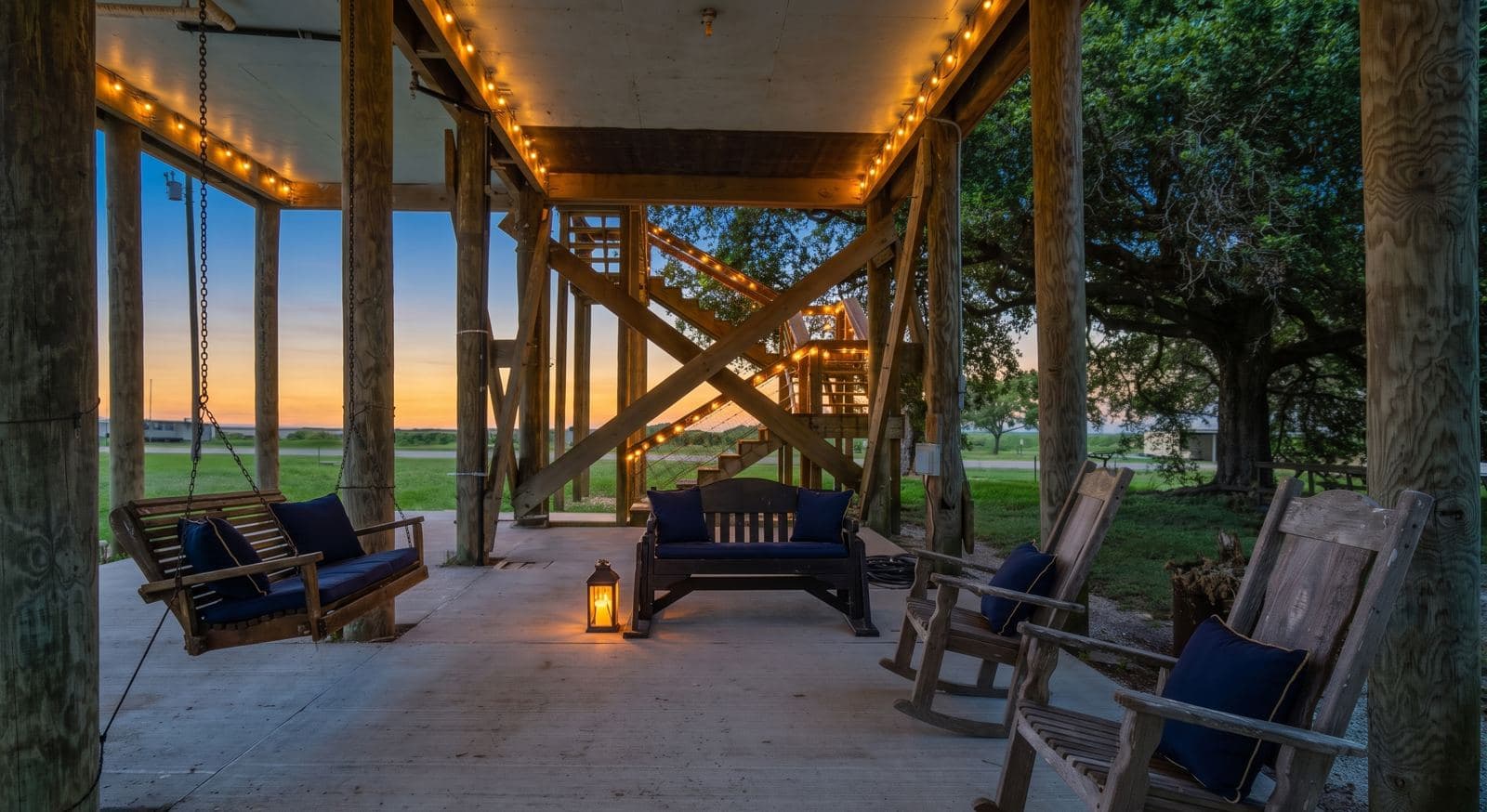 Swings in the ground-level lounge
